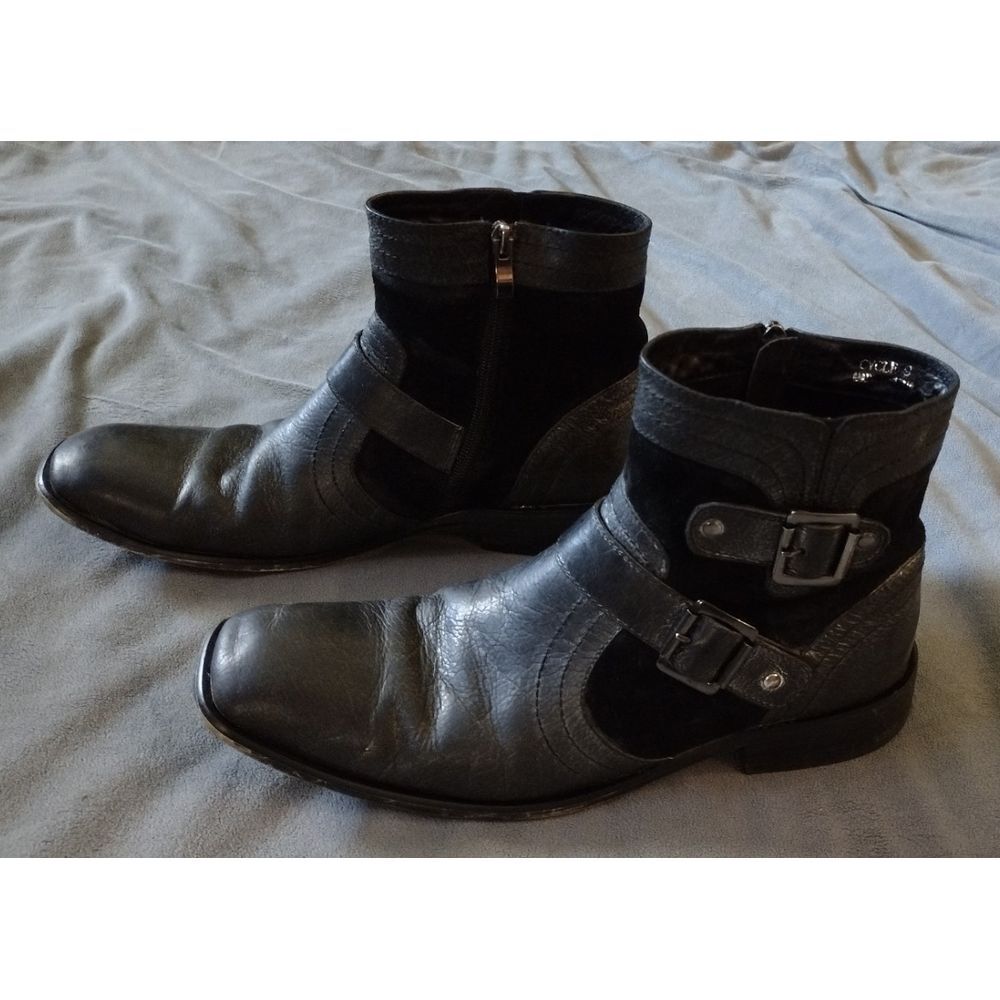 Robert Wayne Leather Ankle Boots with Buckle Accents Men's Size 9 Black